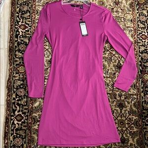 Vero Moda Bianca Cutout Back Long Sleeve Fuchsia Dress Size Large New